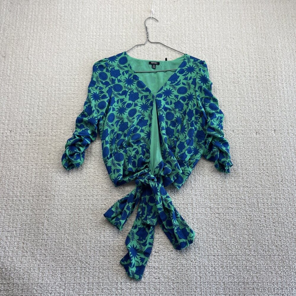 Buffalo David Bitton Blouse Plunging V Neckline Airy Flowy Floral AOP Boho Sz S